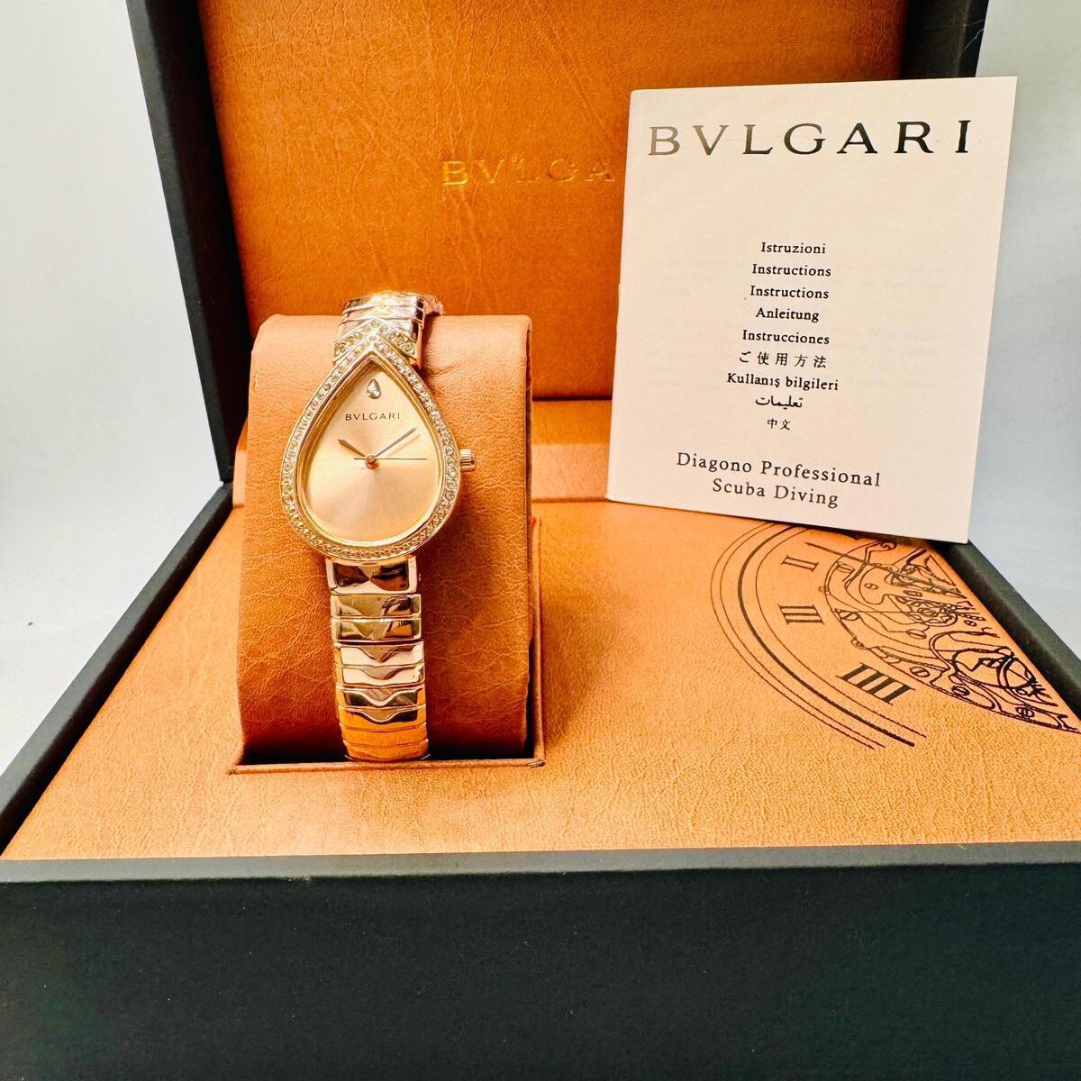 ساعة بولغاري (بولغاري) نسائية فاخرة دمعة قولد روز مصعقة بالكريستال